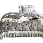 Bedding Set Satin Floral Print Ruffled Lace 4-Piece