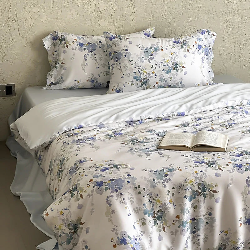 Bedding Set Satin Floral Print Silky Smooth 4-Piece