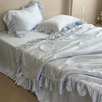 Bedding Set Satin Jacquard Bow Ruffle & Lace 4-Piece