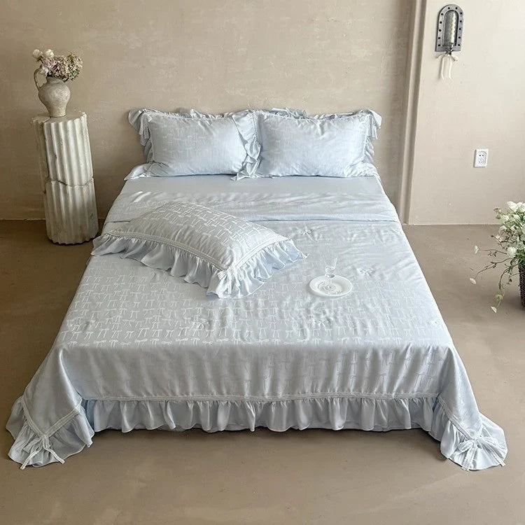 Bedding Set Satin Jacquard Bow Ruffle & Lace 4-Piece