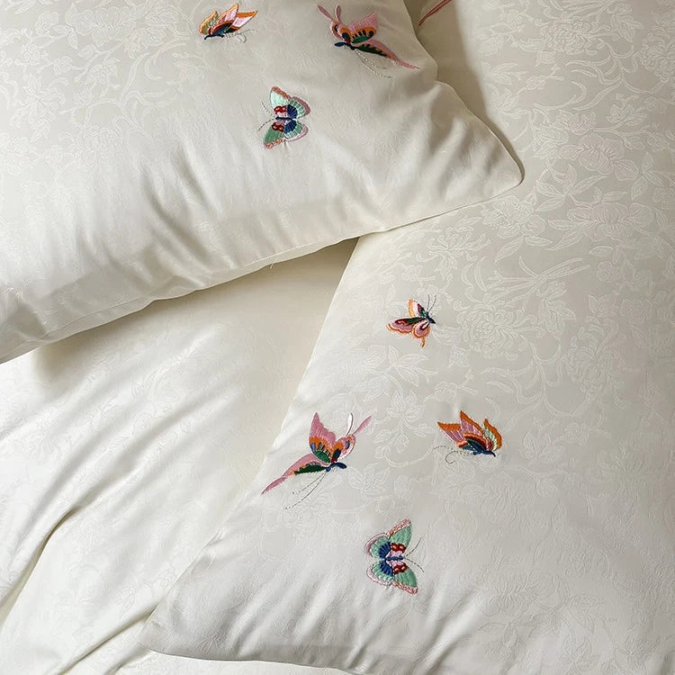Bedding Set Satin Jacquard Embroidered Butterflies 4-Piece