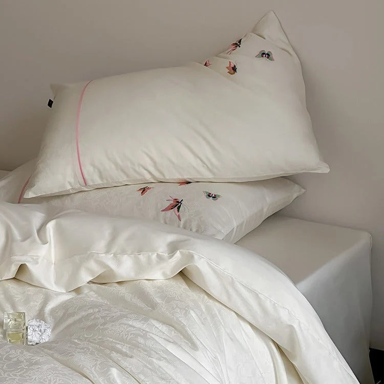 Bedding Set Satin Jacquard Embroidered Butterflies Four-Piece Set