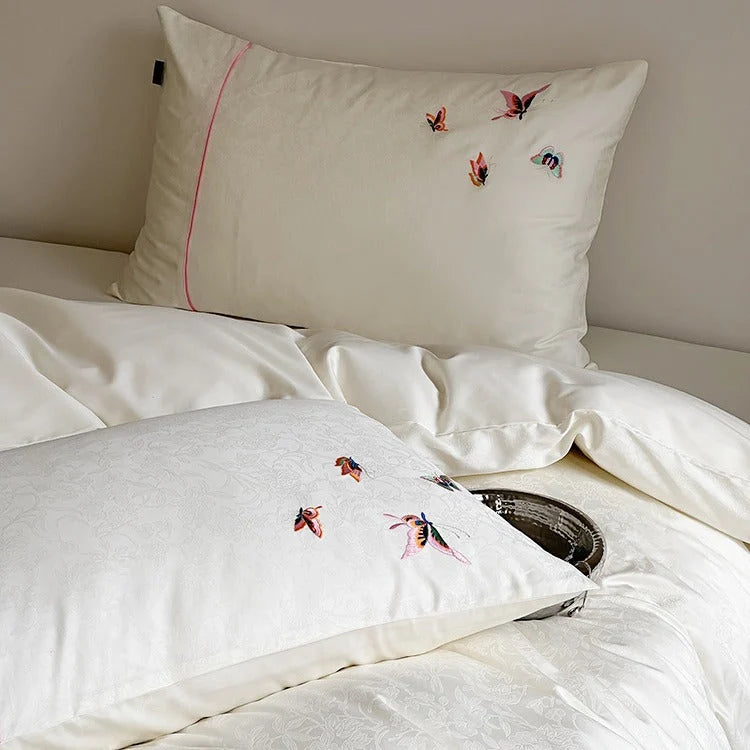 Bedding Set Satin Jacquard Embroidered Butterflies Four-Piece Set
