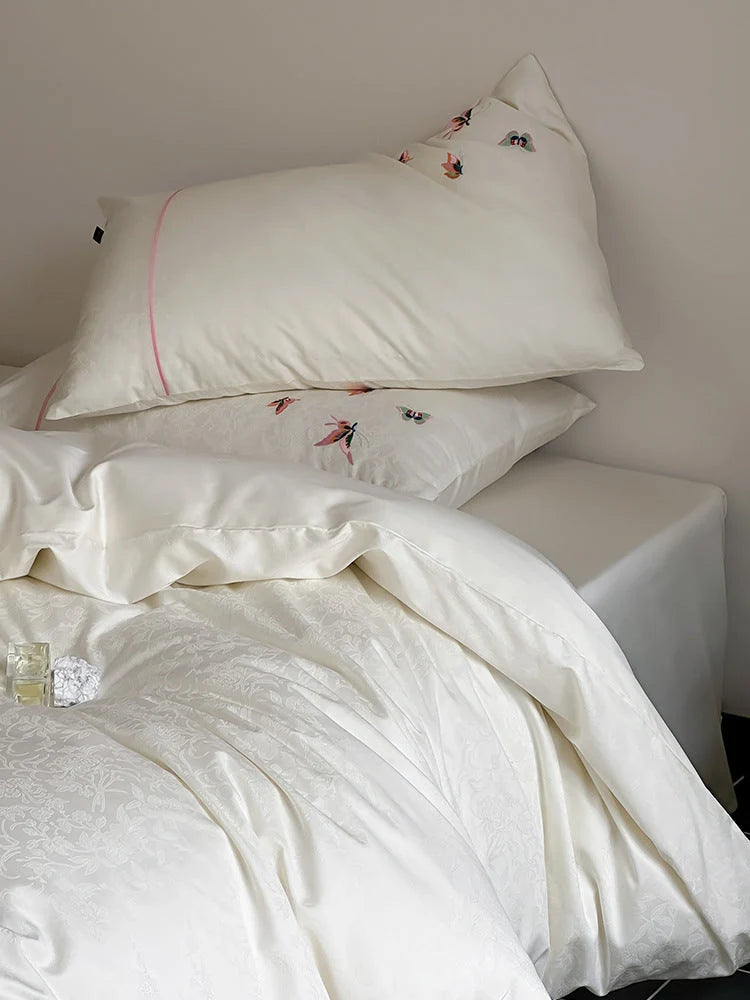 Bedding Set Satin Jacquard Embroidered Butterflies Four-Piece Set