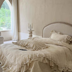 Bedding Set Satin Jacquard Floral Lace Ruffles 4-Piece