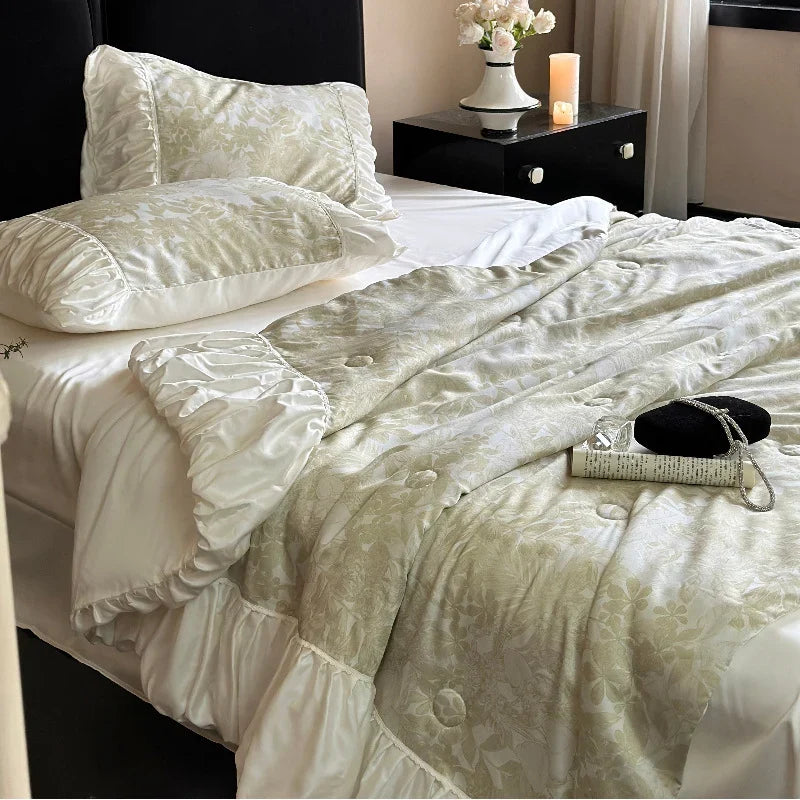 Bedding Set Satin Jacquard Gathered Ruffle