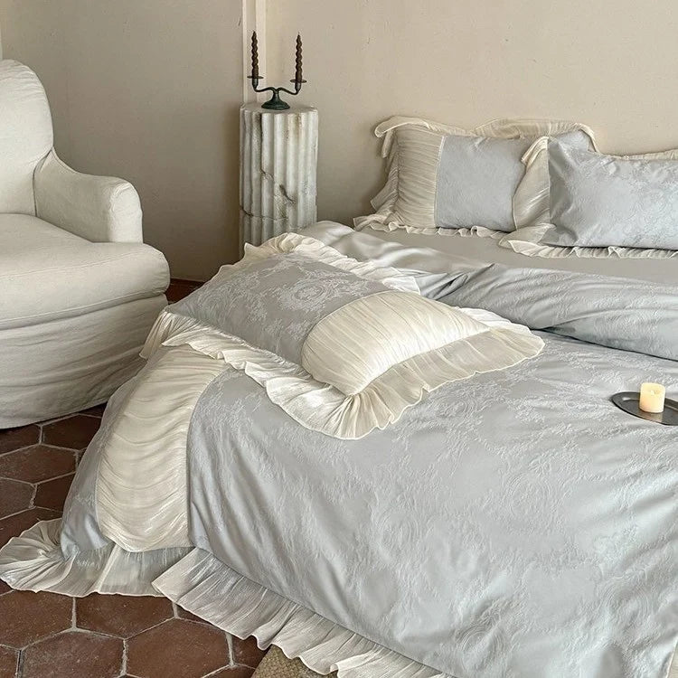 Bedding Set Satin Jacquard Pleated Ruffle Set of 4