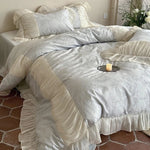 Bedding Set Satin Jacquard Pleated Ruffle Set of 4