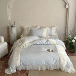 Bedding Set Satin Jacquard Pleated Ruffle Set of 4