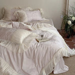 Bedding Set Satin Jacquard Pleated Ruffle Set of 4