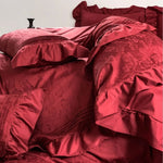 Bedding Set Satin Jacquard Ruffle Trim Set of 4