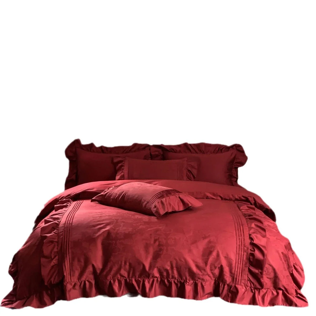 Bedding Set Satin Jacquard Ruffle Trim Set of 4