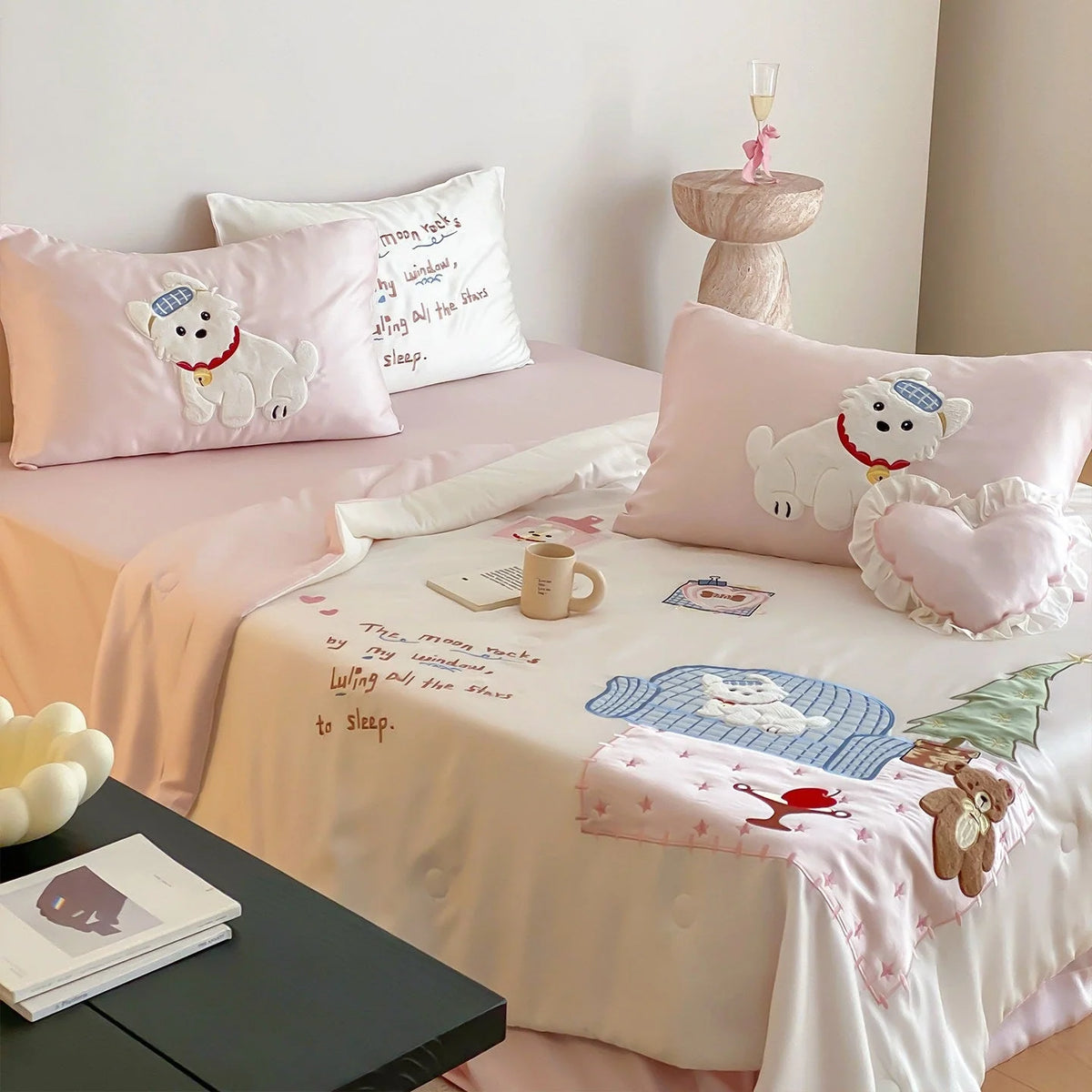 Bedding Set Satin Quilted Animal Appliqués