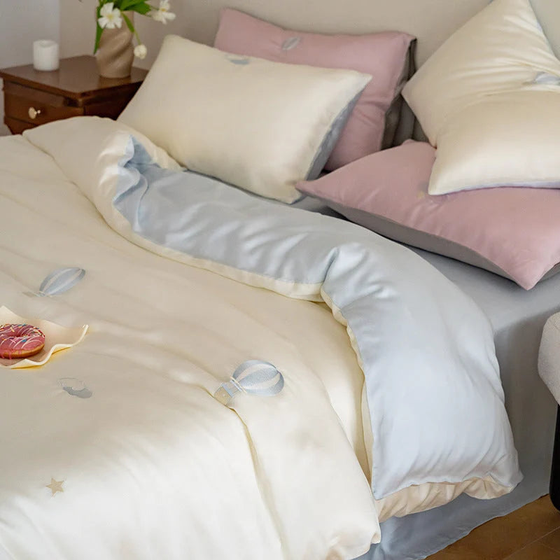 Bedding Set Satin Reversible With Plush Pillow Included