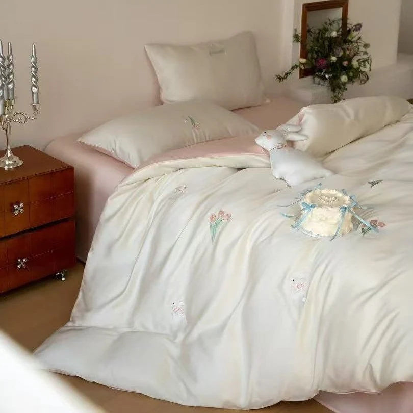 Bedding Set Satin Reversible With Plush Pillow Included