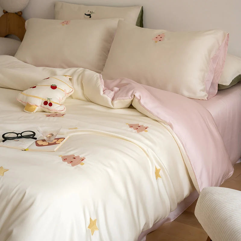 Bedding Set Satin Reversible With Plush Pillow Included