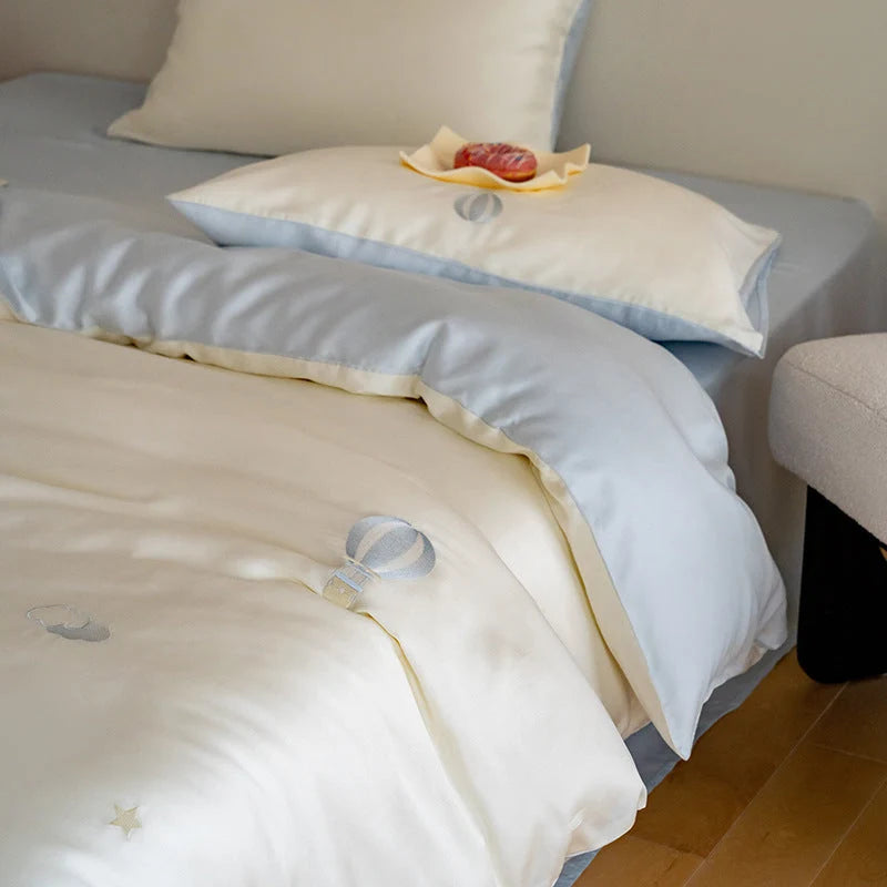 Bedding Set Satin Reversible With Plush Pillow Included