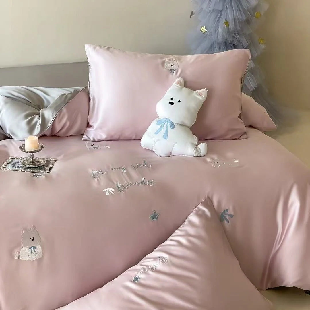 Bedding Set Satin Reversible With Plush Pillow Included