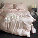 Bedding Set Satin Ruffled Embroidered 4-Piece Set