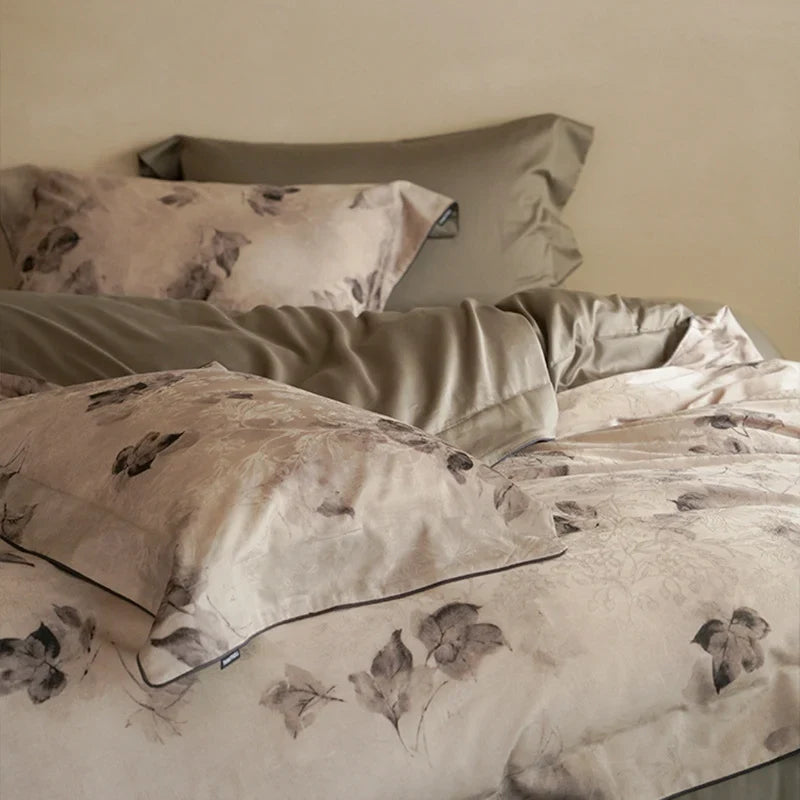 Bedding Set Satin Temperature-Regulating Floral Watercolor