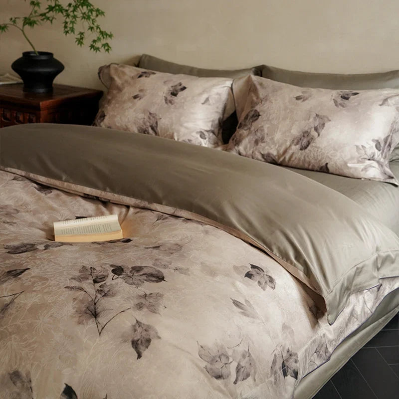 Bedding Set Satin Temperature-Regulating Floral Watercolor