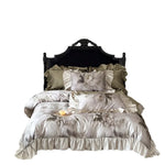 Bedding Set Satin Temperature-Regulating Watercolor Floral & Ruffled Edges