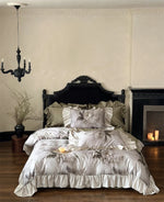 Bedding Set Satin Temperature-Regulating Watercolor Floral & Ruffled Edges