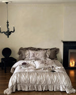 Bedding Set Satin Temperature-Regulating Watercolor Floral & Ruffled Edges
