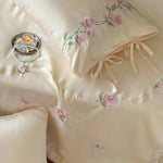 Bedding Set Silk-Soft Satin Embroidered Rose Vine & Butterfly Pillow