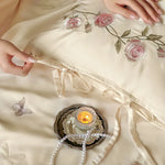 Bedding Set Silk-Soft Satin Embroidered Rose Vine & Butterfly Pillow