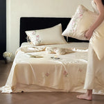 Bedding Set Silk-Soft Satin Embroidered Rose Vine & Butterfly Pillow