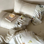 Bedding Set Silky Cotton Satin Floral Ruffle 4-Piece