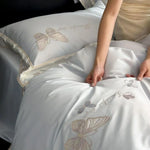 Bedding Set Silky Matte Satin Embroidered Set of 4