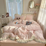 Bedding Set Silky Milk Fiber Double-Layer Lace Edge