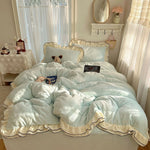 Bedding Set Silky Milk Fiber Double-Layer Lace Edge