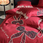 Bedding Set Silky Satin All-Season Rose & Bow Embroidery
