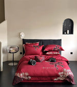 Bedding Set Silky Satin All-Season Rose & Bow Embroidery