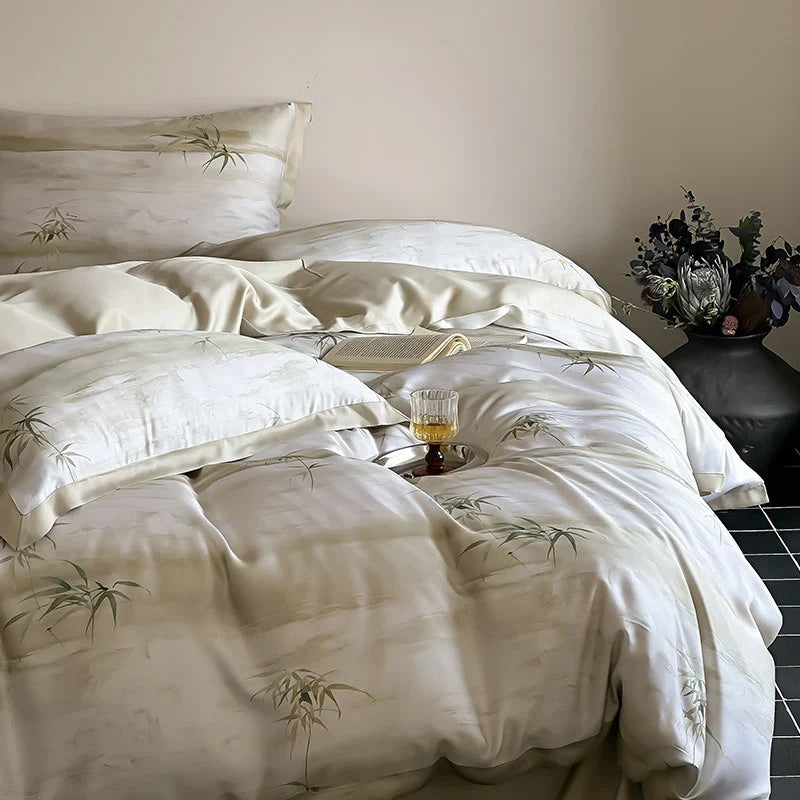 Bedding Set Silky Satin Breathable Bamboo Print