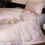 Bedding Set Silky Satin Embroidered Rose Border 4-Piece Set