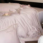 Bedding Set Silky Satin Embroidered Rose Border 4-Piece Set