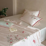 Bedding Set Silky Satin Floral Embroidery Machine Washable