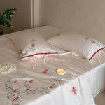 Bedding Set Silky Satin Floral Embroidery Machine Washable