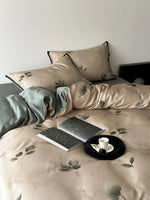 Bedding Set Silky Satin Floral Print 4-Piece