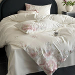 Bedding Set Silky Satin Floral Relief 4 Piece