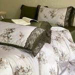 Bedding Set Silky Satin Reversible Floral & Lace