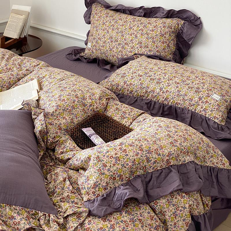 Bedding Set Soft Breathable Cotton Floral Ruffle Concealed Zipper
