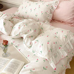 Bedding Set Soft Breathable Cotton Floral Ruffle Concealed Zipper