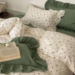 Bedding Set Soft Breathable Cotton Floral Ruffle Concealed Zipper