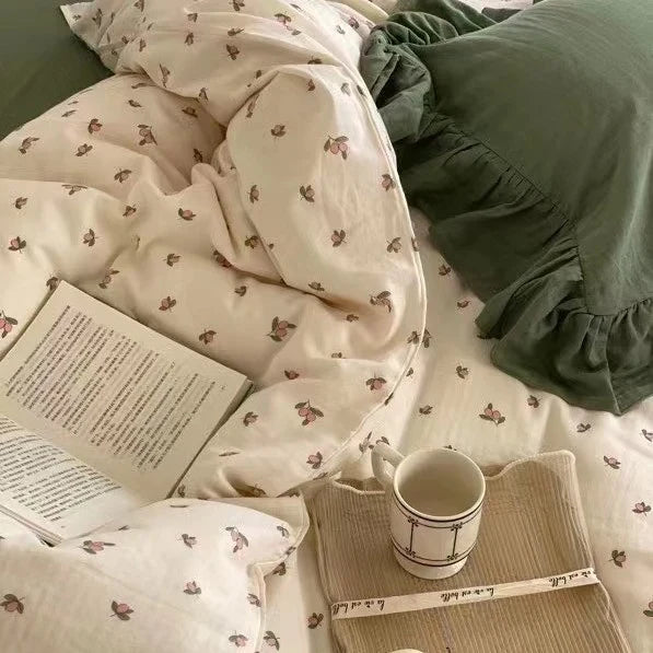 Bedding Set Soft Breathable Cotton Floral Ruffle Concealed Zipper