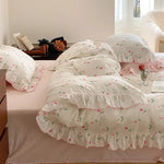 Bedding Set Soft Breathable Cotton Floral Ruffle Concealed Zipper